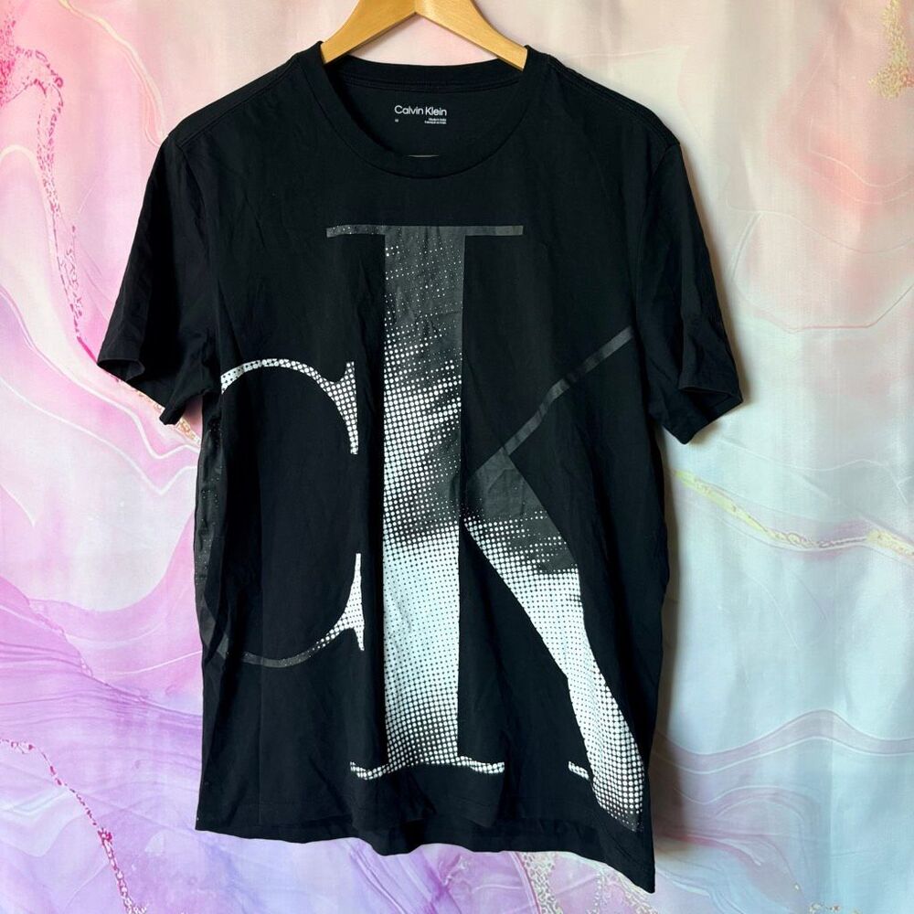 Calvin Klein M Black T-Shirt White CK Logo Preppy Sporty Edgy Retro Athletic
